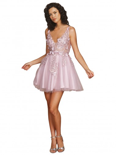 Trapèze Col V Courte Tulle Courte Robes demoiselle d'honneur / Robes de cocktail Pas Cher