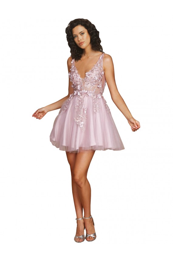 Trapèze Col V Courte Tulle Courte Robes demoiselle d'honneur / Robes de cocktail Pas Cher
