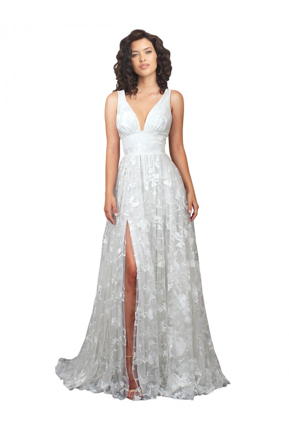Trapèze Col V Dentelle Robes de mariée Pas Cher