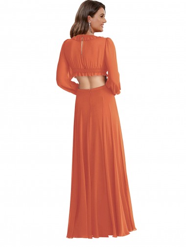 Trapèze Col V Mousseline Longue Asymétrique Robes demoiselle d'honneur