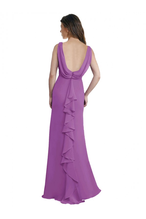 Trapèze Col V Mousseline Longue Robes demoiselle d'honneur Pas Cher