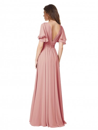 Trapèze Col V Mousseline Longue Robes demoiselle d'honneur