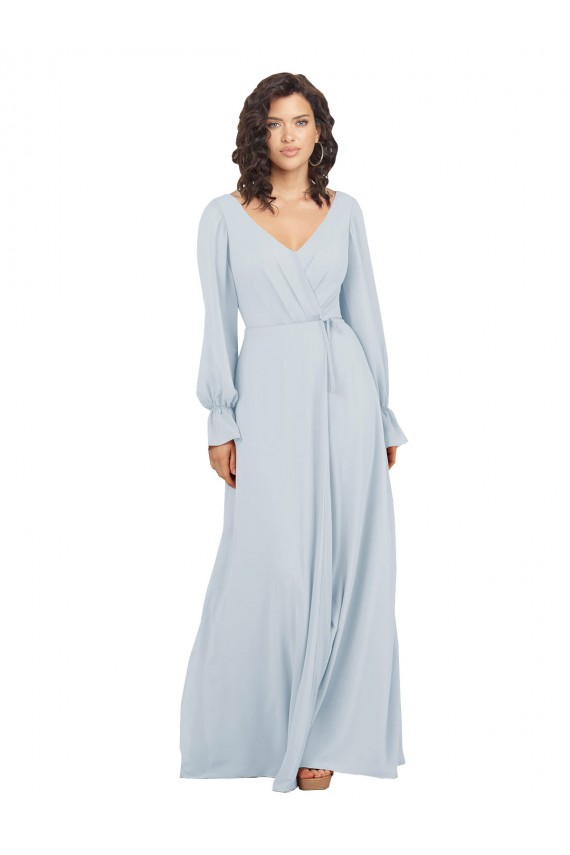 Trapèze Col V Mousseline Longue Robes demoiselle d'honneur Pas Cher