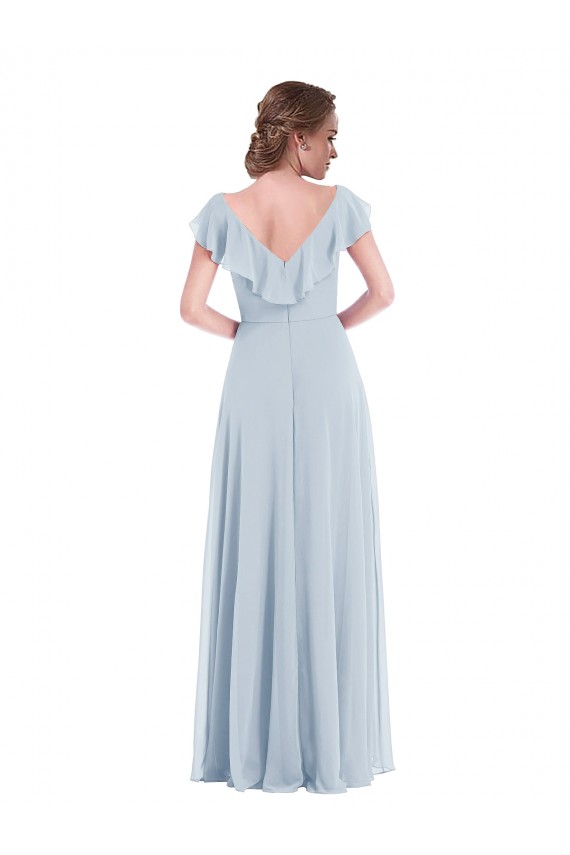 Trapèze Col V Mousseline Longue Robes demoiselle d'honneur Pas Cher