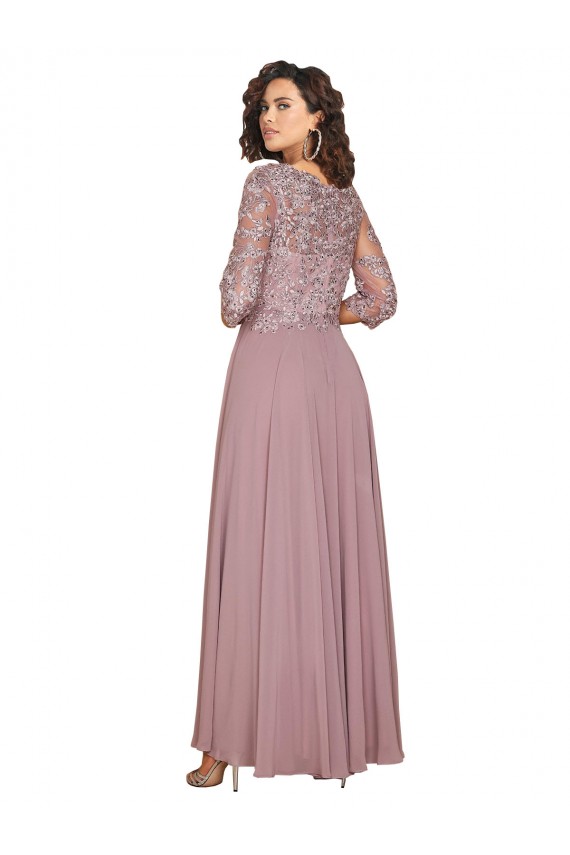 Trapèze Col V Mousseline Longue Robes demoiselle d'honneur / Robes de bal Pas Cher