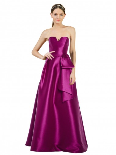 Trapèze Col V Satiné Longue Robes demoiselle d'honneur / Robes de bal Pas Cher