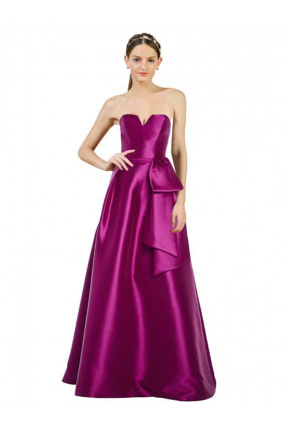 Trapèze Col V Satiné Longue Robes demoiselle d'honneur / Robes de bal Pas Cher