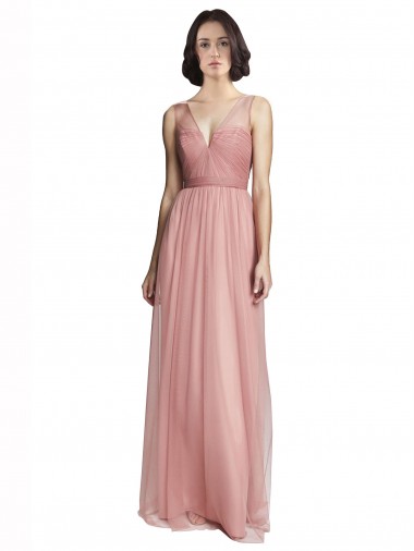 Trapèze Col V Tulle Longue Robes demoiselle d'honneur Pas Cher