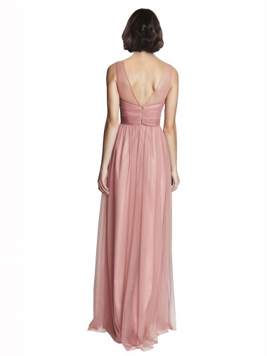 Trapèze Col V Tulle Longue Robes demoiselle d'honneur