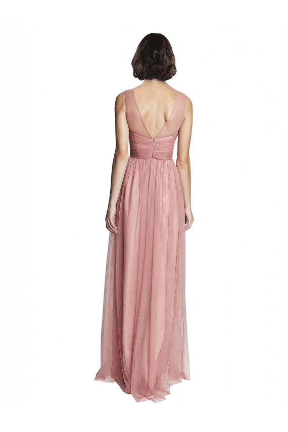 Trapèze Col V Tulle Longue Robes demoiselle d'honneur Pas Cher