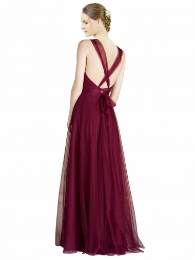 Trapèze Col V Tulle Longue Robes demoiselle d'honneur