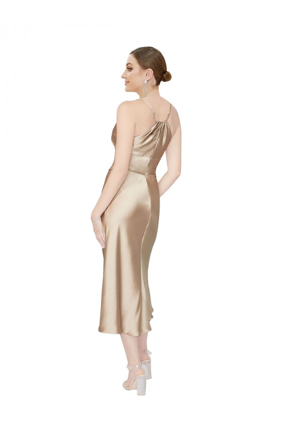 Trapèze Col V midi Satiné Soyeux Courte Robes demoiselle d'honneur / Robes de soirée / Robes de cocktail Pas Cher