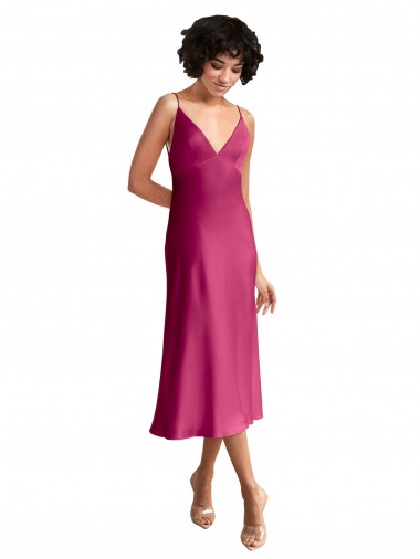 Trapèze Col V midi Satiné Stretch Courte Robes demoiselle d'honneur / Robes de soirée / Robes de cocktail Pas Cher