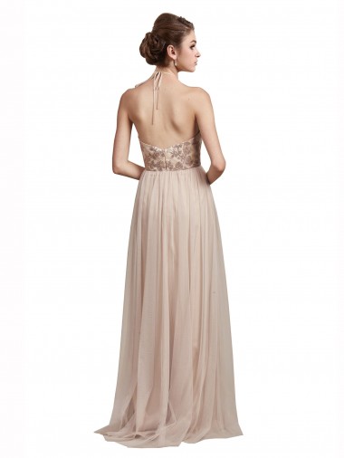 Trapèze Licou Tulle Longue Robes demoiselle d'honneur