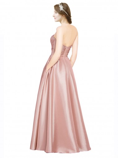 Trapèze Sans bretelle Satiné Stretch Longue Formelles Robes demoiselle d'honneur / Robes de soirée / Robes de bal