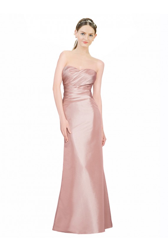 Trapèze Sans bretelle Satiné Stretch Longue Formelles Robes demoiselle d'honneur / Robes de soirée / Robes de bal Pas Cher