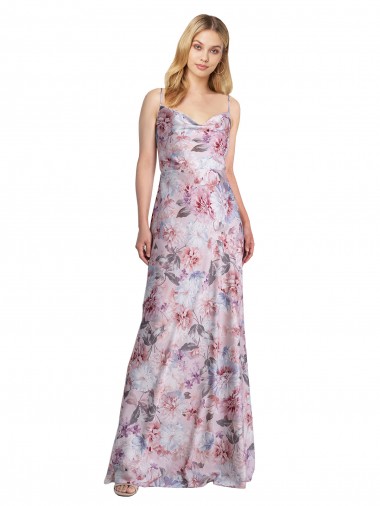 Trapèze Satiné Stretch Floral Longue Formelles Robes demoiselle d'honneur / Robes de soirée Pas Cher