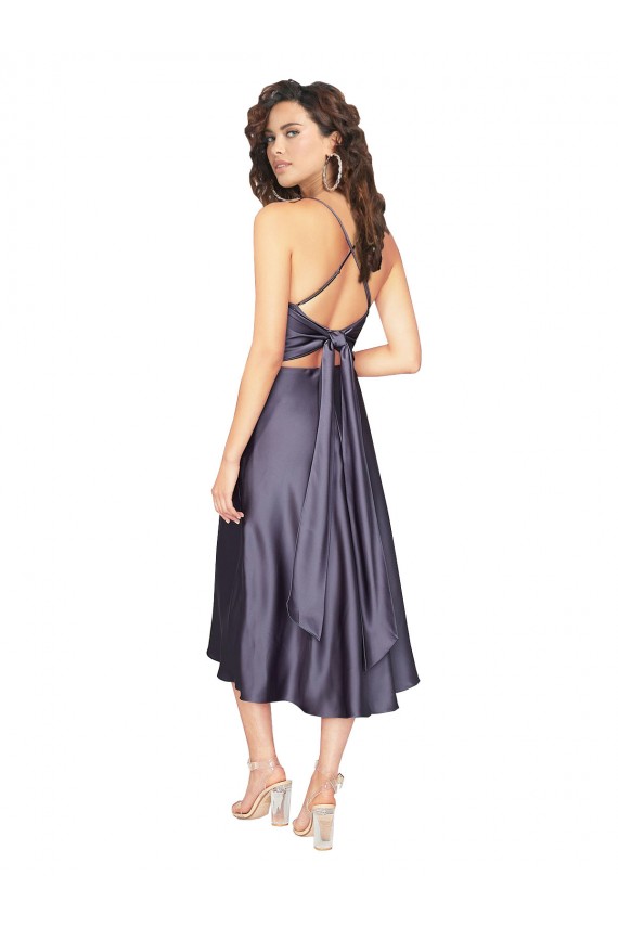 Trapèze Scoop midi Satiné Soyeux Courte Robes demoiselle d'honneur / Robes de bal / Robes de cocktail Pas Cher