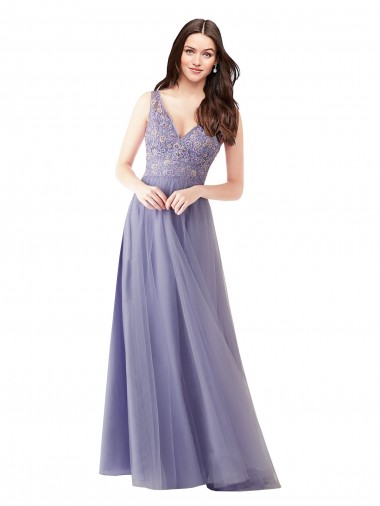 Trapèze Tulle Dentelle Longue Robes demoiselle d'honneur Pas Cher