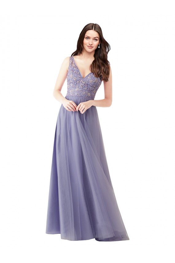 Trapèze Tulle Dentelle Longue Robes demoiselle d'honneur Pas Cher