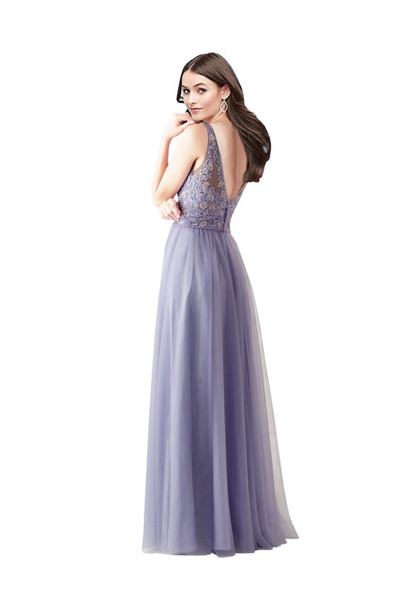 Trapèze Tulle Dentelle Longue Robes demoiselle d'honneur Pas Cher