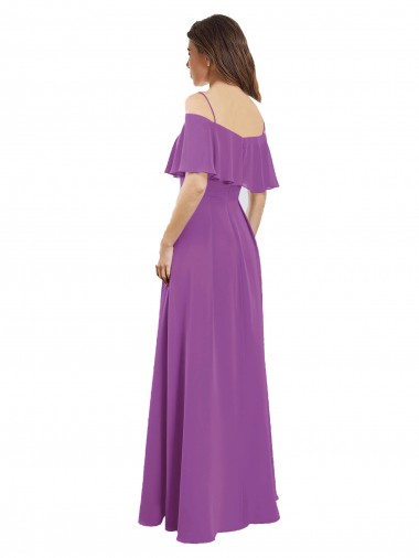 Trapèze Épaule Dénudée Bretelles spaghetti Mousseline Longue Robes demoiselle d'honneur