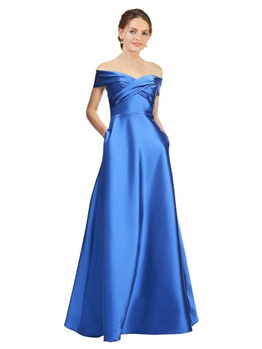 Trapèze Épaule Dénudée Satiné Longue Formelles Robes demoiselle d'honneur / Robes de soirée / Robes de bal Pas Cher