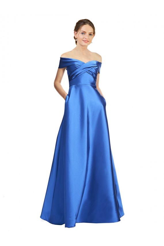 Trapèze Épaule Dénudée Satiné Longue Formelles Robes demoiselle d'honneur / Robes de soirée / Robes de bal Pas Cher