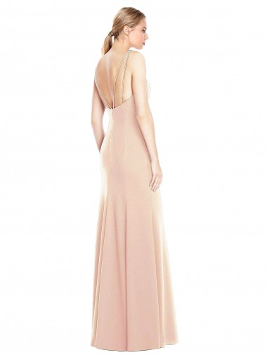 Trompette Bateau Crêpe Stretch Longue Robes demoiselle d'honneur / Robes de bal