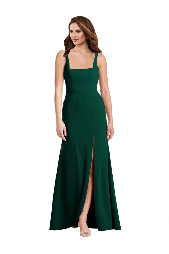 Trompette Col Carré Crêpe Stretch Longue Robes demoiselle d'honneur / Robes de bal Pas Cher