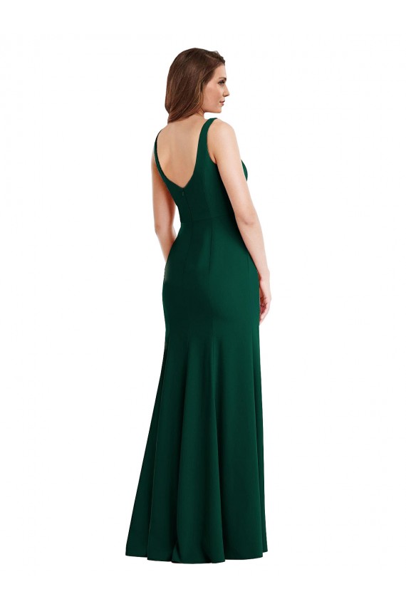 Trompette Col Carré Crêpe Stretch Longue Robes demoiselle d'honneur / Robes de bal Pas Cher