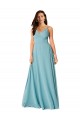 Turquoise Trapèze Col V Mousseline Longue Robes demoiselle d'honneur Pas Cher