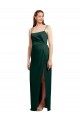 Vert Chasseur Colonne Bretelles spaghetti Col Carré Satiné Stretch Longue Formelles Robes demoiselle d'honneur / Robes de soirée / Robes de bal Pas Cher