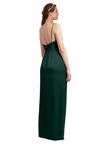 Vert Chasseur Colonne Bretelles spaghetti Col Carré Satiné Stretch Longue Formelles Robes demoiselle d'honneur / Robes de soirée / Robes de bal