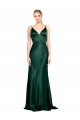 Vert Chasseur Fourreau Bretelles spaghetti Col V Satiné Stretch Longue Formelles Robes demoiselle d'honneur / Robes de soirée / Robes de bal Pas Cher