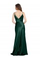 Vert Chasseur Fourreau Bretelles spaghetti Col V Satiné Stretch Longue Formelles Robes demoiselle d'honneur / Robes de soirée / Robes de bal Pas Cher
