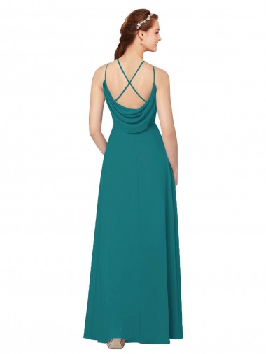Vert Chasseur Fourreau Col Haut Mousseline Longue Robes demoiselle d'honneur