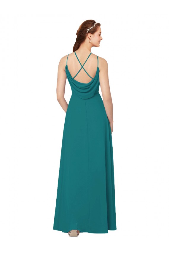 Vert Chasseur Fourreau Col Haut Mousseline Longue Robes demoiselle d'honneur Pas Cher
