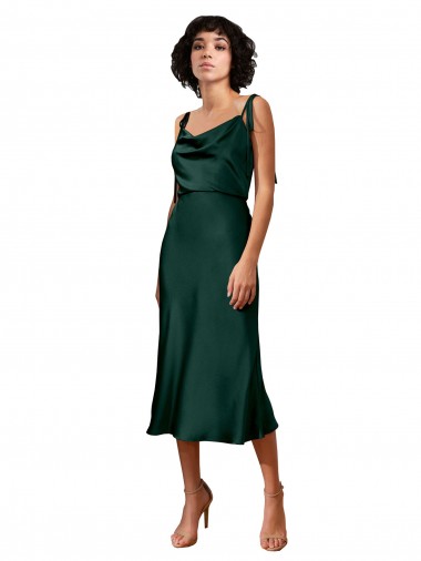 Vert Chasseur Fourreau midi Satiné Stretch Courte Robes demoiselle d'honneur / Robes de soirée / Robes de cocktail Pas Cher