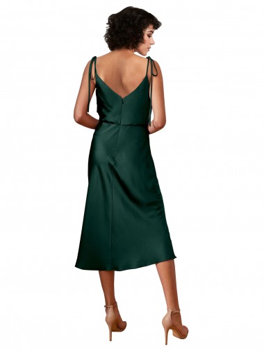 Vert Chasseur Fourreau midi Satiné Stretch Courte Robes demoiselle d'honneur / Robes de soirée / Robes de cocktail