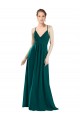 Vert Chasseur Trapèze Col V Mousseline Longue Robes demoiselle d'honneur Pas Cher