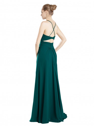 Vert Chasseur Trapèze Col V Mousseline Longue Robes demoiselle d'honneur