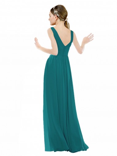 Vert Chasseur Trapèze Col V Mousseline Longue Robes demoiselle d'honneur
