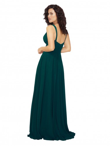 Vert Chasseur Trapèze Col V Mousseline Longue Robes demoiselle d'honneur