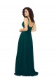 Vert Chasseur Trapèze Col V Mousseline Longue Robes demoiselle d'honneur Pas Cher