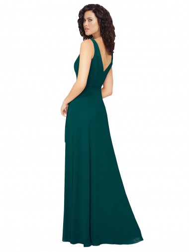 Vert Chasseur Trapèze Col V Mousseline Longue Robes demoiselle d'honneur