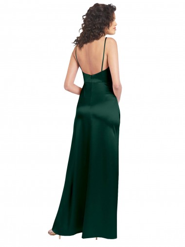 Vert Chasseur Trapèze Scoop Satiné Stretch Longue Formelles Robes demoiselle d'honneur / Robes de soirée / Robes de bal