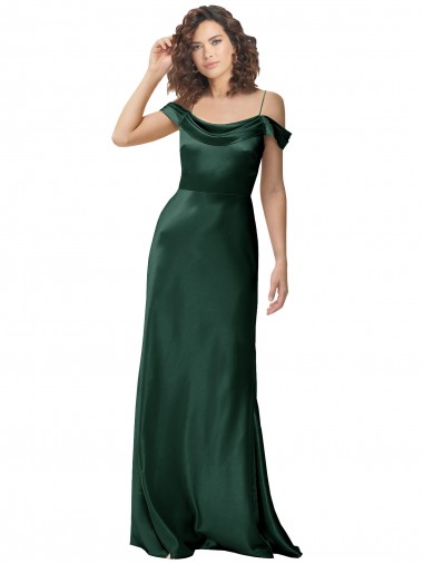 Vert Chasseur Trapèze Épaule Dénudée Bretelles spaghetti Satiné Stretch Longue Formelles Robes demoiselle d'honneur / Robes de soirée / Robes de bal Pas Cher