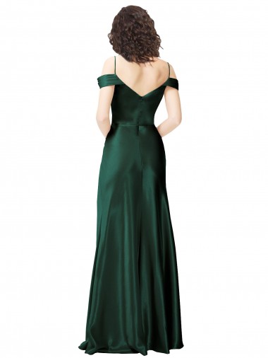 Vert Chasseur Trapèze Épaule Dénudée Bretelles spaghetti Satiné Stretch Longue Formelles Robes demoiselle d'honneur / Robes de soirée / Robes de bal