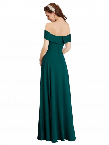 Vert Chasseur Trapèze Épaule Dénudée Mousseline Longue Robes demoiselle d'honneur